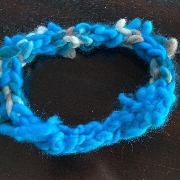 HAND CRAFTED New luxury Malabrigio Rasta wool yarn headband aqua cream brown - Picture 5 of 6